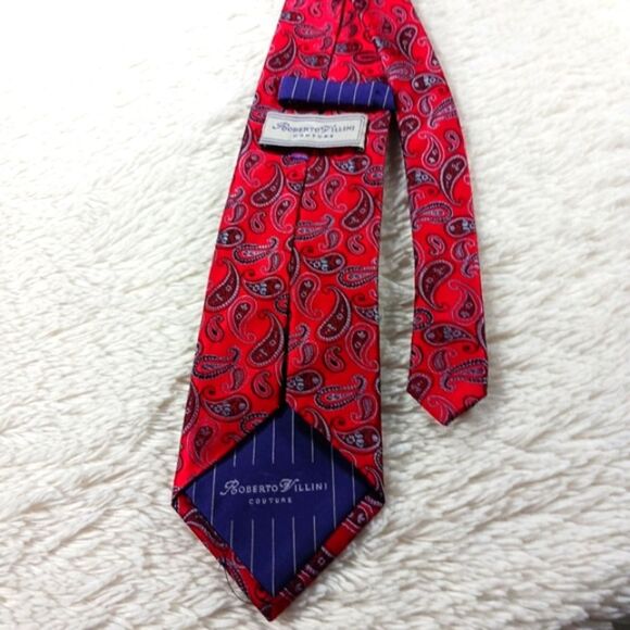 Roberto Villini Couture Tie. Silk. Made in Italy. Red Print. - Picture 4 of 5